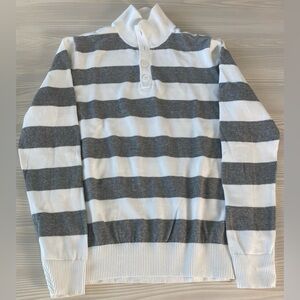 Express Gray & White Striped Cotton Pullover Long Sleeve Button Collar Small